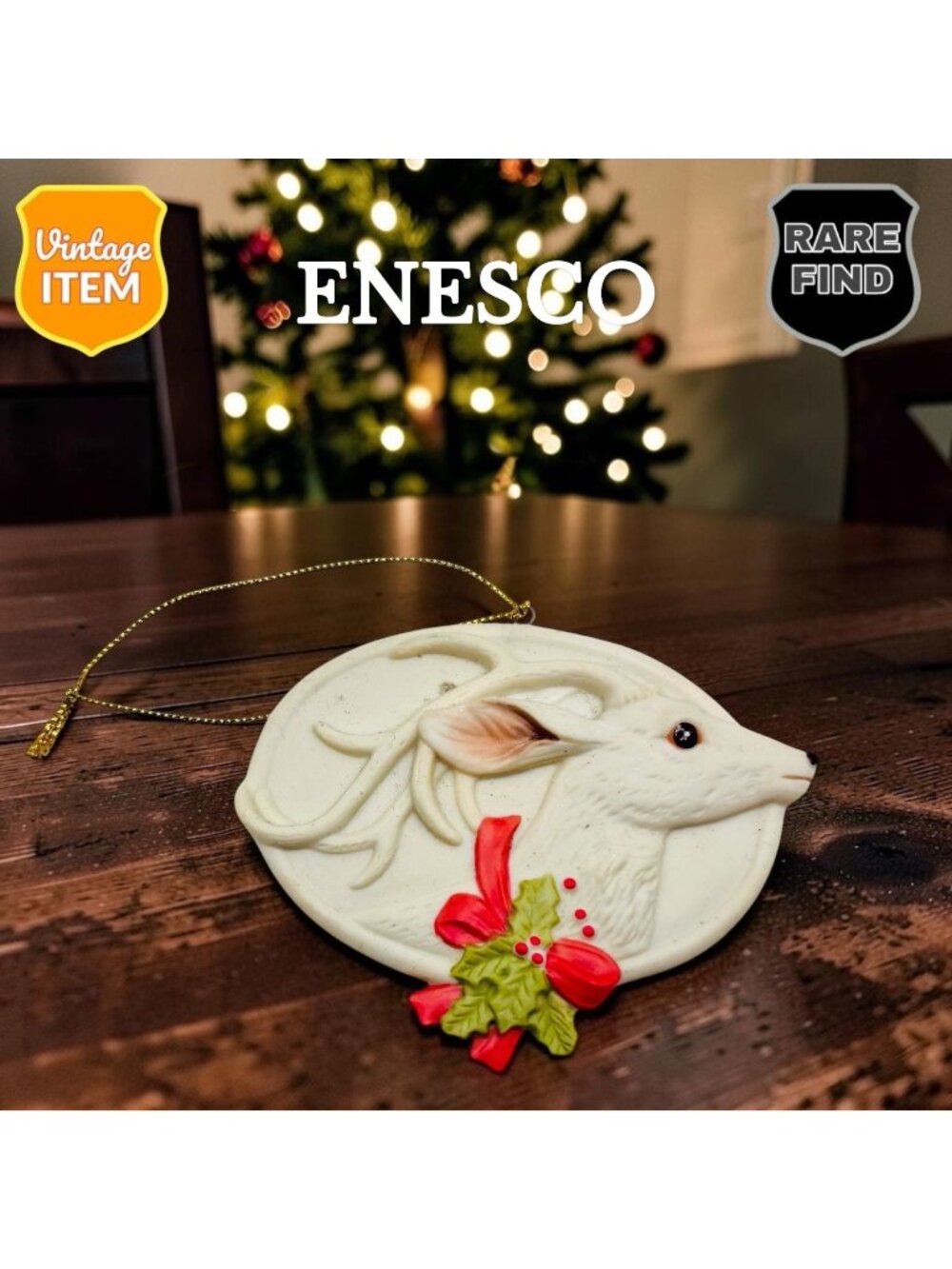 Vintage 1989 Enesco "Fleeting Glance" Reindeer Christmas Ornament G.G. Santiago